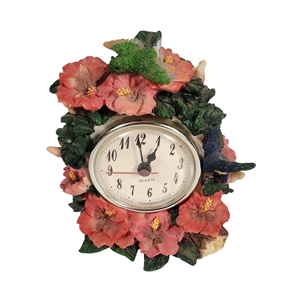 Trippie's Inc Hummingbird Hibiscus Floral Resin Desk Clock AS Quartz‎